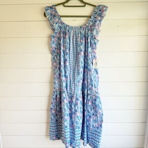 NWT simply southern sleeveless dress blue and pink pineapple print lrg